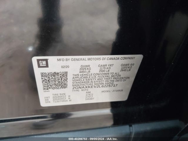 2GNAXKEV2L6225717 Chevrolet Equinox Fwd Lt 1.5l Turbo