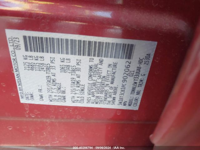 5N1BT3CB1PC902062 Nissan Rogue Sl Intelligent Awd