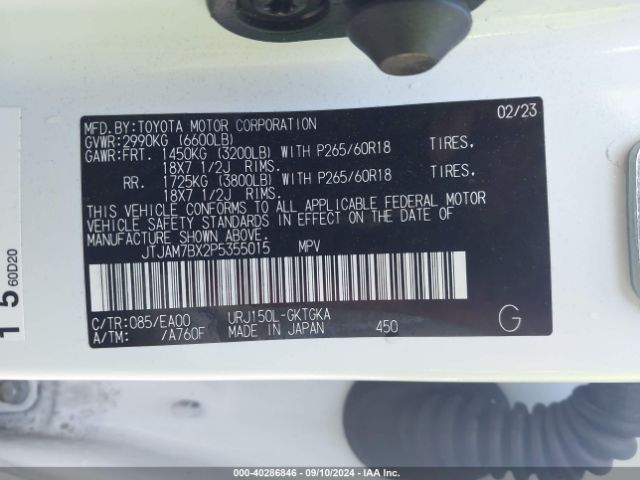 JTJAM7BX2P5355015 Lexus 460 Premium