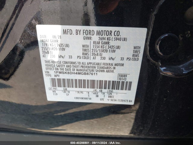 Ford EXPLORER XLT 2021 1FMSK8DH4MGB87611 Image 9