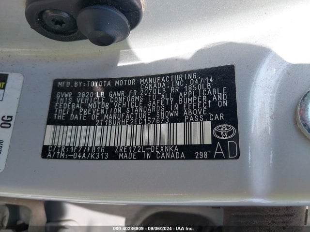 Toyota COROLLA LE 2014 2T1BURHE2EC157673 Image 9