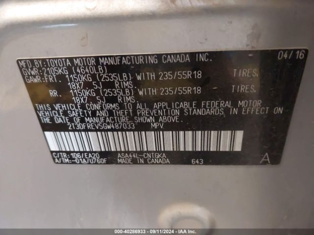 2T3DFREV5GW487033 Toyota Rav4 Limited