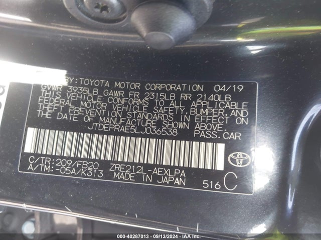 Toyota COROLLA LE 2020 JTDEPRAE5LJ036538 Image 9