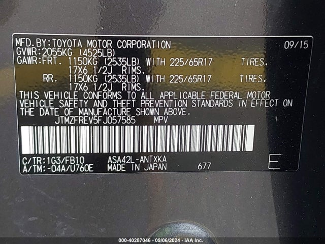 Toyota RAV4 LE 2015 JTMZFREV5FJ057585 Image 9