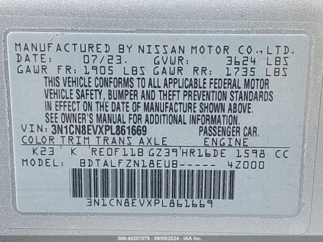 3N1CN8EVXPL861669 Nissan Versa 1.6 Sv Xtronic Cvt