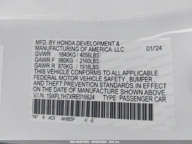 Honda Civic Ex-l 2024 19XFL1H7XRE016624 Image 9