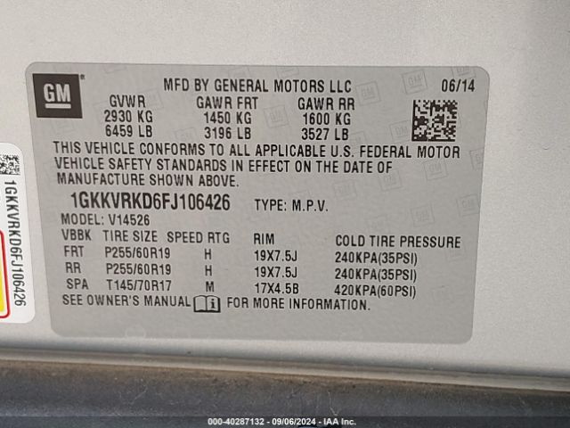 1GKKVRKD6FJ106426 GMC Acadia Slt-1