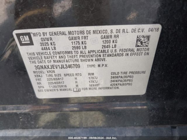 2018 CHEVROLET EQUINOX 3GNAXJEV1JL346709 Photo 8