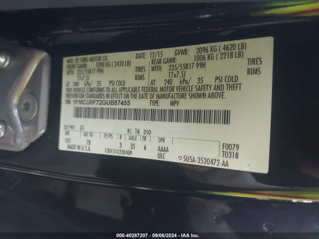 Ford ESCAPE S 2016 1FMCU0F72GUB87455 Image 9