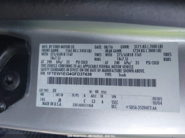 2016 FORD F-150 1FTEW1EG4GFD37438 Photo 8
