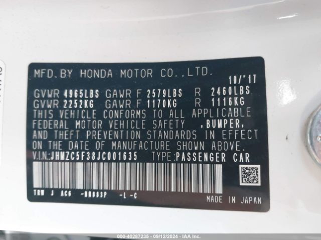JHMZC5F38JC001635 Honda Clarity Plug-in Hybrid Touring