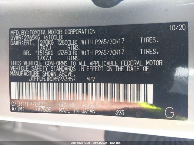 Toyota 4runner Sr5 Premium 2021 JTEFU5JR0M5233857 Image 9
