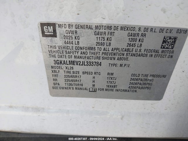 3GKALMEV2JL333784 GMC Terrain Sle