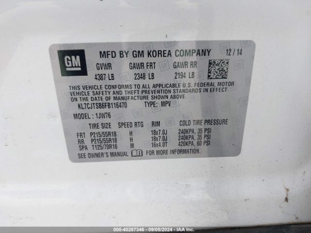 KL7CJTSB6FB116470 Chevrolet TRAX LTZ