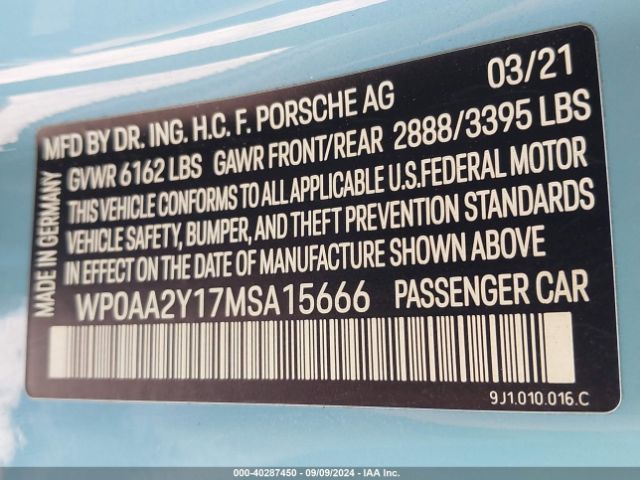 WP0AA2Y17MSA15666 Porsche Taycan
