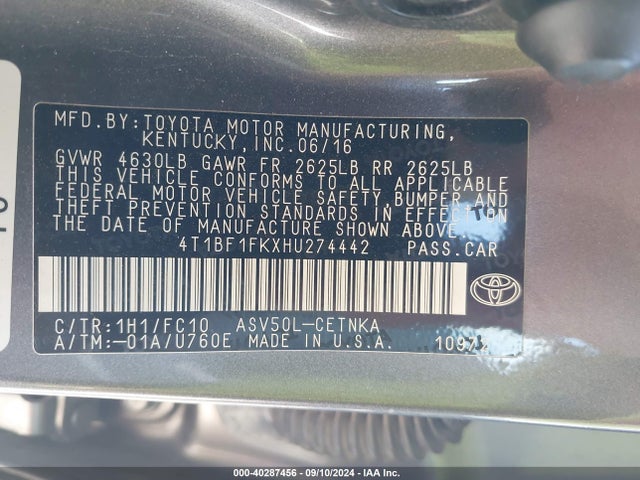 Toyota CAMRY LE 2017 4T1BF1FKXHU274442 Image 9