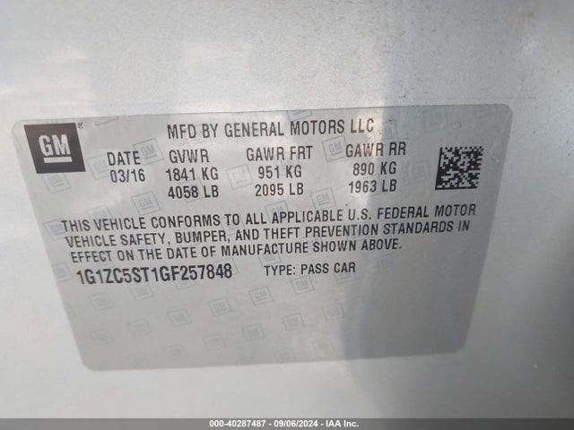 Chevrolet Malibu 1fl 2016 1G1ZC5ST1GF257848 Image 9