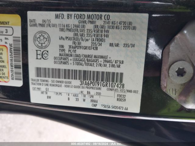 3FA6P0T91GR107428 Ford FUSION SE