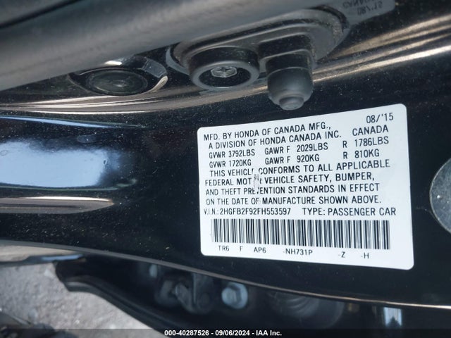 Honda Civic Ex-l 2015 2HGFB2F92FH553597 Image 9