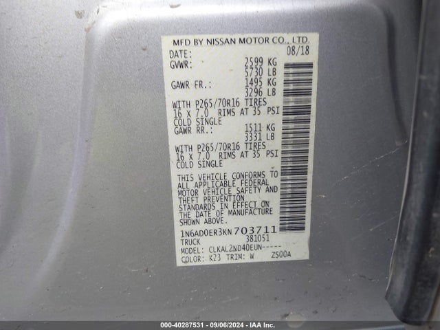 Nissan Frontier Sv 2019 1N6AD0ER3KN703711 Image 9