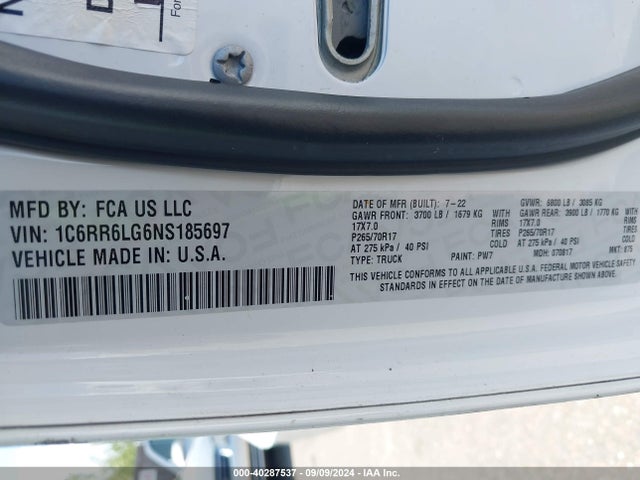 1C6RR6LG6NS185697 RAM 1500 Classic Slt  4x2 5'7 Box