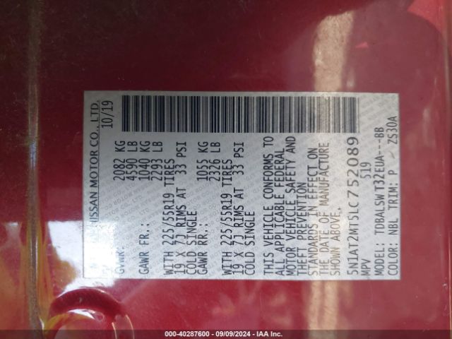 5N1AT2MT5LC752089 Nissan Rogue Sl Fwd