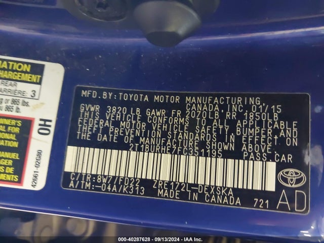 Toyota Corolla S Plus 2015 2T1BURHE7FC351195 Image 9