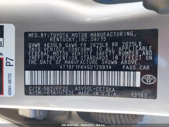 Toyota CAMRY SE 2016 4T1BF1FK4GU129914 Image 9