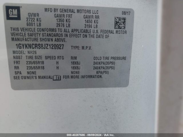 1GYKNCRS8JZ120927 Cadillac XT5 LUXURY