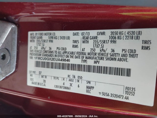 Ford ESCAPE SE 2014 1FMCU0GX2EUA49846 Image 9