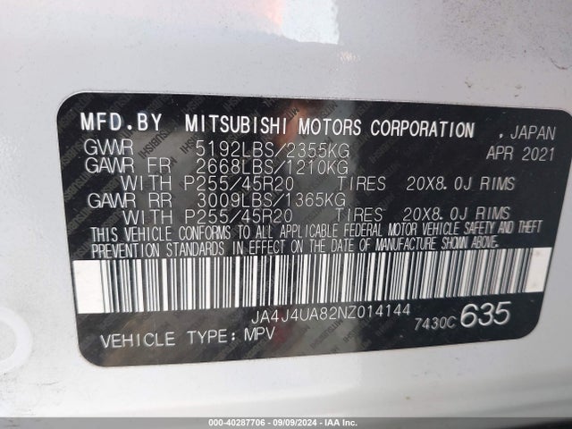 2022 MITSUBISHI OUTLANDER JA4J4UA82NZ014144 Photo 8