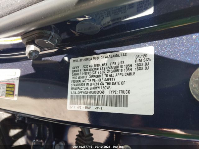 5FPYK3F70LB009068 Honda Ridgeline Rtl-e