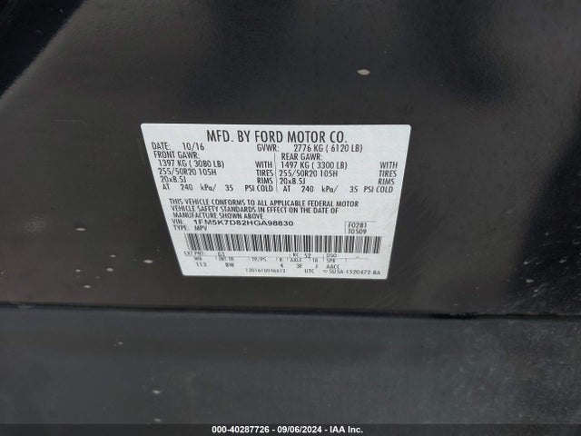 Ford EXPLORER XLT 2017 1FM5K7D82HGA98830 Image 9