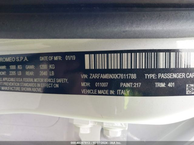 ZARFAMBNXK7611788 Alfa Romeo Giulia Ti Sport Rwd