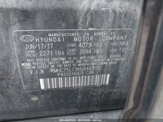 KMHC75LC9HU046308 Hyundai Ioniq Hybrid Sel