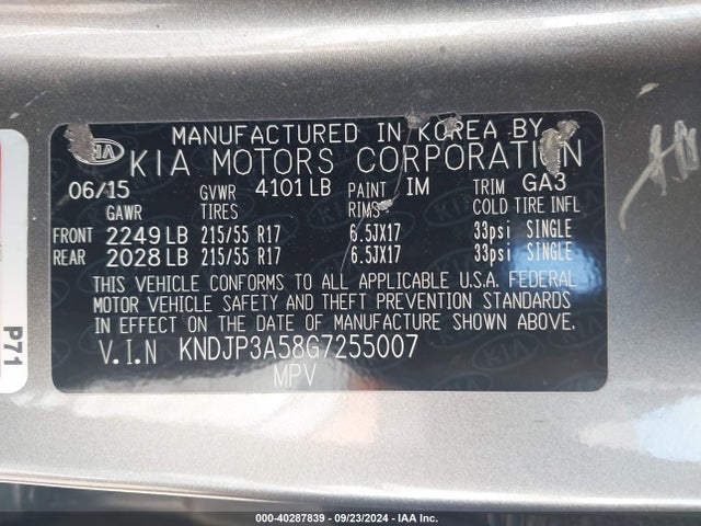 KIA SOUL + 2016 KNDJP3A58G7255007 Image 9