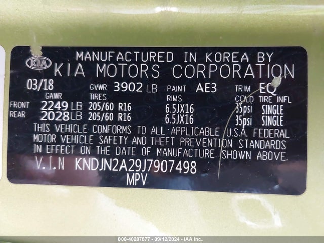 KIA Soul 2018 KNDJN2A29J7907498 Image 9