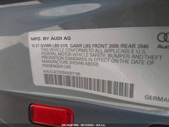 WAUC4CF52NA007195 Audi S5 Sportback Premium Plus Tfsi Quattro Tiptronic
