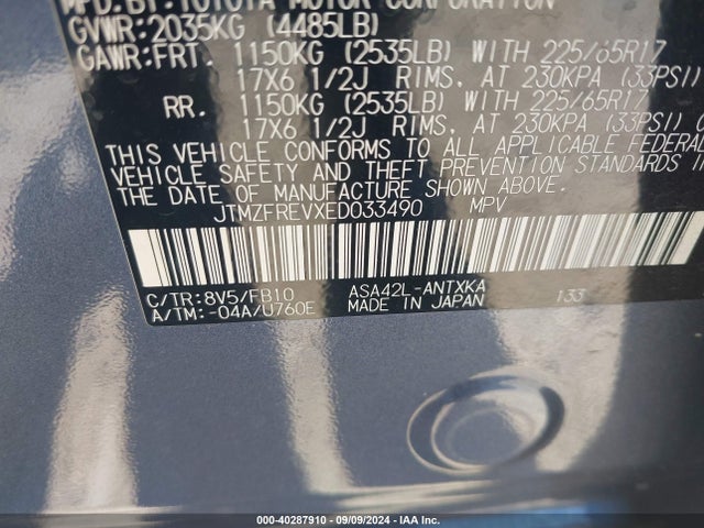 Toyota RAV4 LE 2014 JTMZFREVXED033490 Image 9