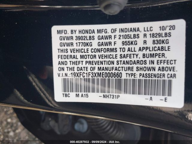 19XFC1F3XME000660 Honda CIVIC EX