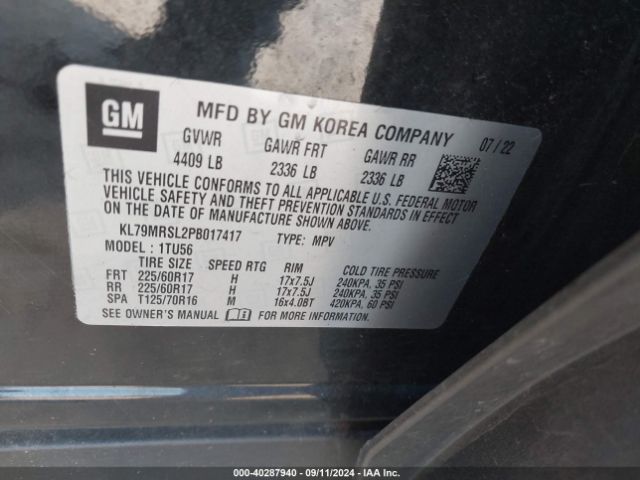 KL79MRSL2PB017417 Chevrolet Trailblazer Awd Lt