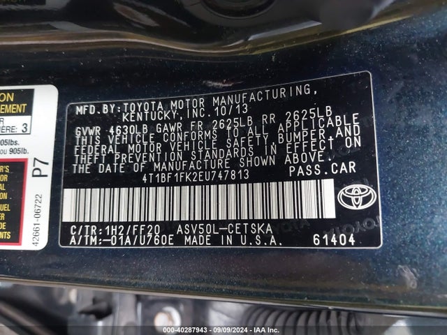 Toyota CAMRY SE 2014 4T1BF1FK2EU747813 Image 9