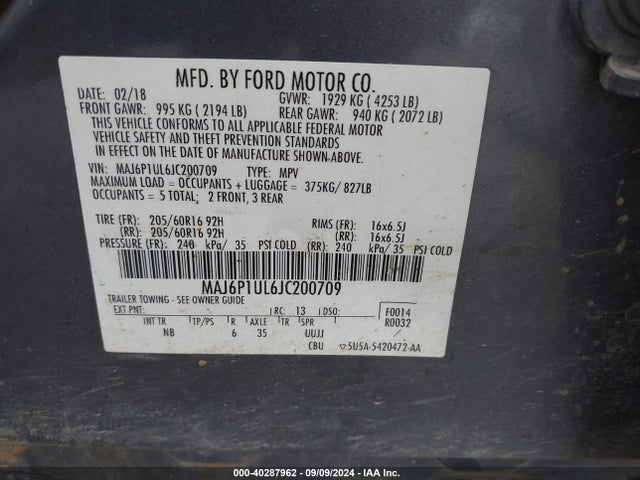 MAJ6P1UL6JC200709 Ford Ecosport Se