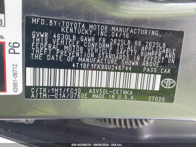 Toyota CAMRY LE 2016 4T1BF1FK9GU246744 Image 9