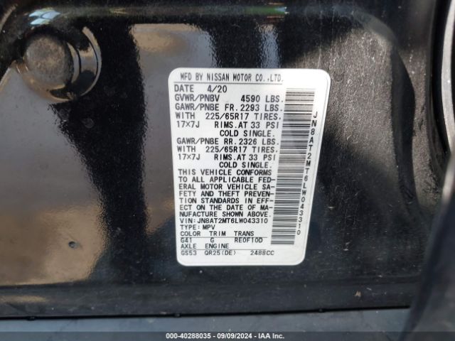 JN8AT2MT6LW043310 Nissan Rogue Sv Fwd