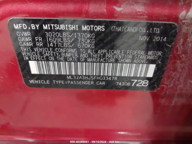 ML32A3HJ5FH033478 Mitsubishi Mirage De/rf