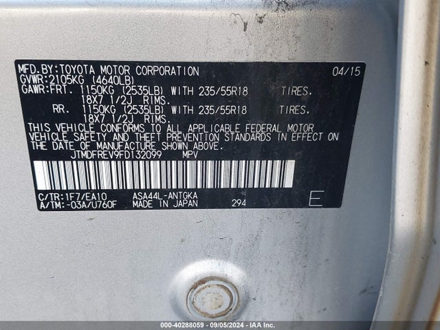Toyota Rav4 Limited 2015 JTMDFREV9FD132099 Image 9