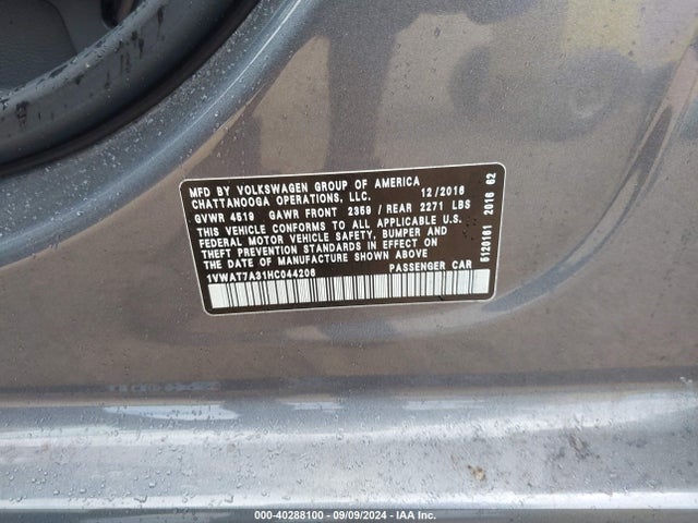 1VWAT7A31HC044206 Volkswagen Passat 1.8t S