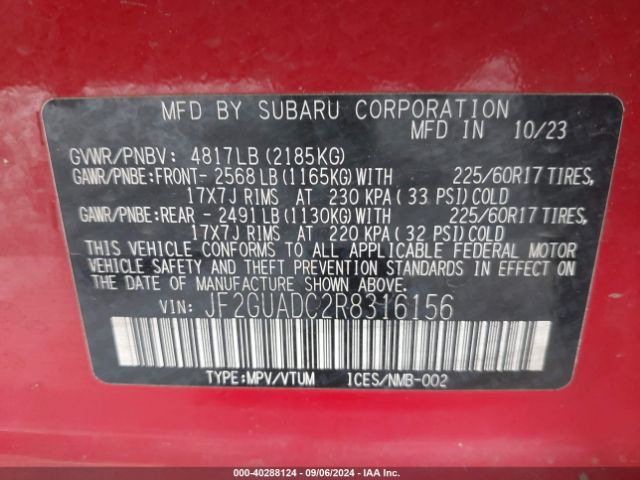 JF2GUADC2R8316156 Subaru Crosstrek Premium