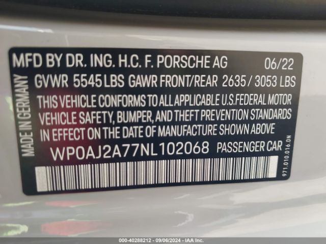 2022 PORSCHE PANAMERA WP0AJ2A77NL102068 Photo 8